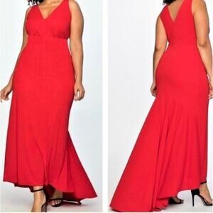 NWT Eloquii Maxi Formal Dress Womens Plus Size 16 Red Sleeveless V-Neck Hi-Low